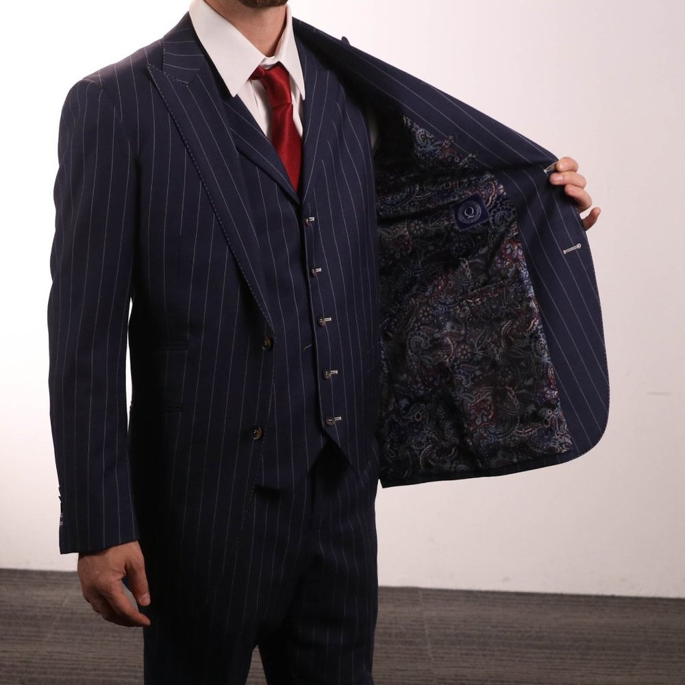3 Piece Navy Pin Stripe Suit